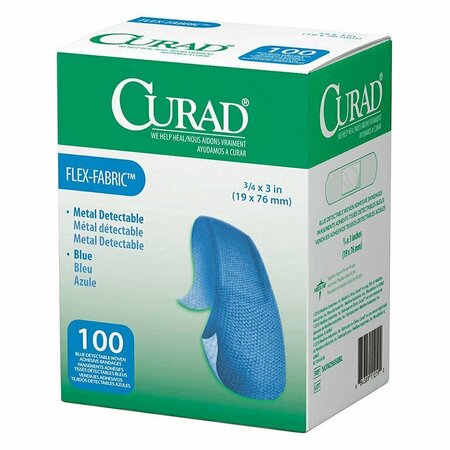 MEDLINE Curad Food Service Adhesive Bandages, 1 in. x 3 in., Blue, Fabric, 100PK NON25660BL
